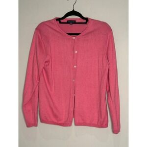 Lands' End Pink Cotton Cardigan Sweater Womens Medium Long Sleeve Minimalist